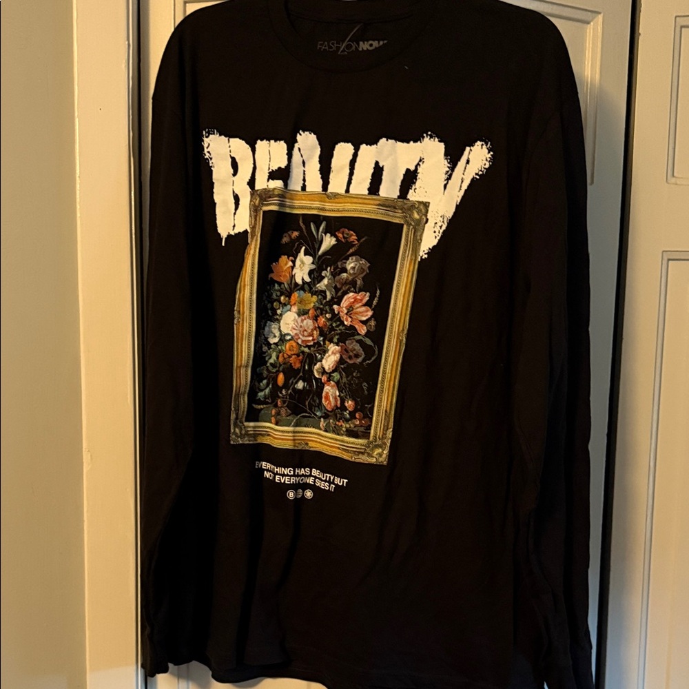 Fashion Nova Black Floral Graphic Long Sleeve Tee